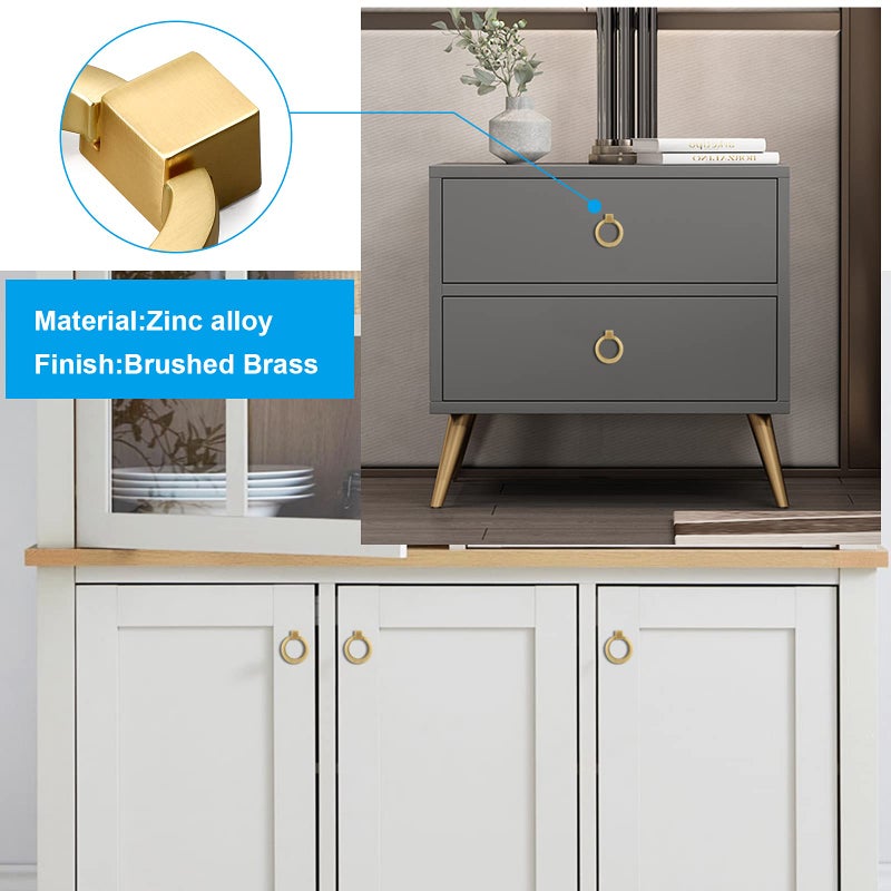 Dannisly Cabinet Knobs Gold Drawer Ring Pulls 1.57" Diameter Single Hole Zinc Alloy Round Cabinet Handles Bathroom Cabinet Hardware, Pack of 2 - Image 3